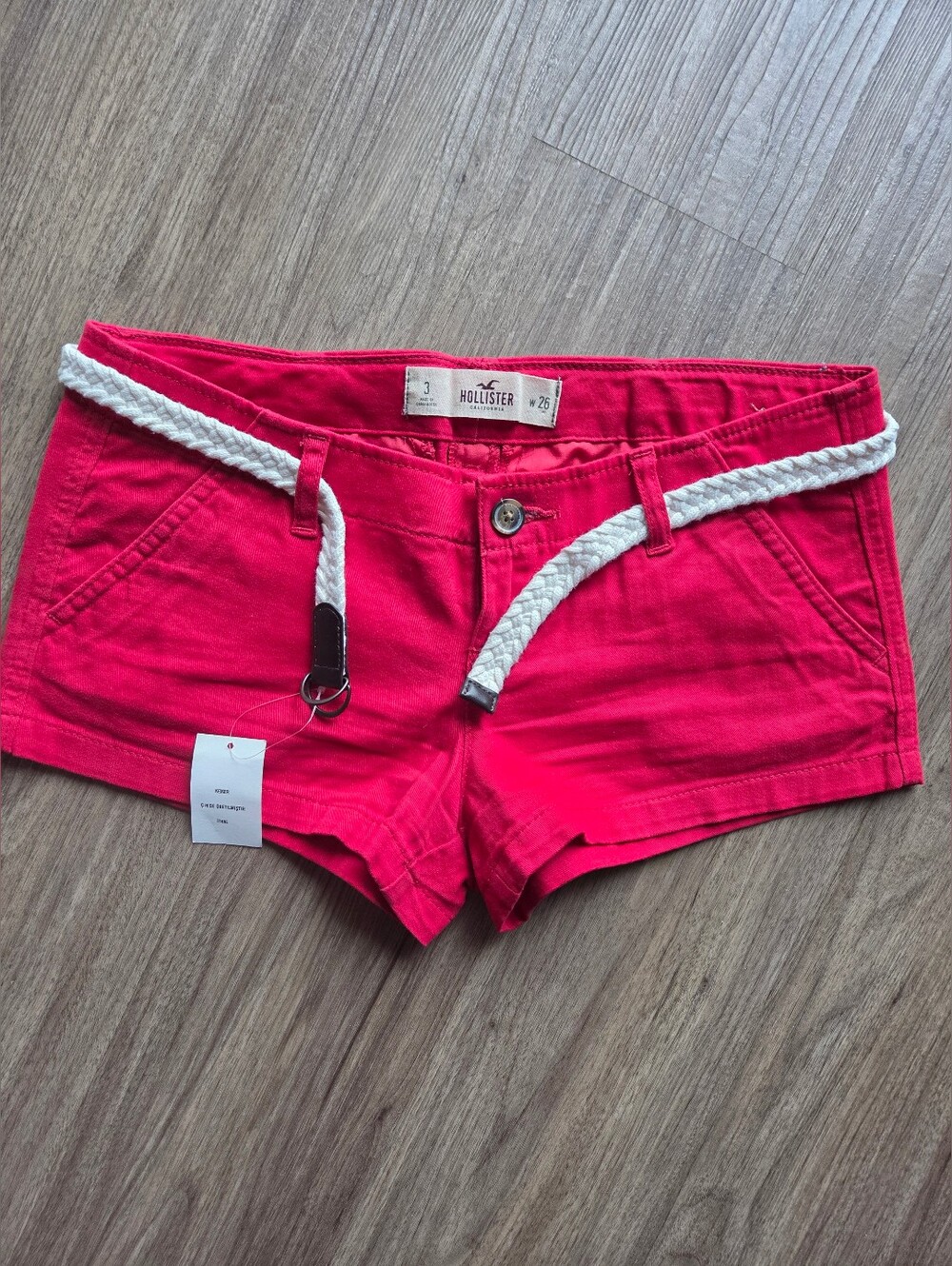 VTG Hollister Red Low Rise Belted Chino Shorts 3 26 Y2K Indie Sleaze Like New
